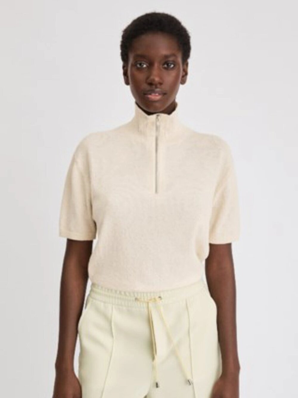 FILIPPA K Terrie Ivory Cotton Blend Boucle Knit 1/2 Zip Polo Top, Size S